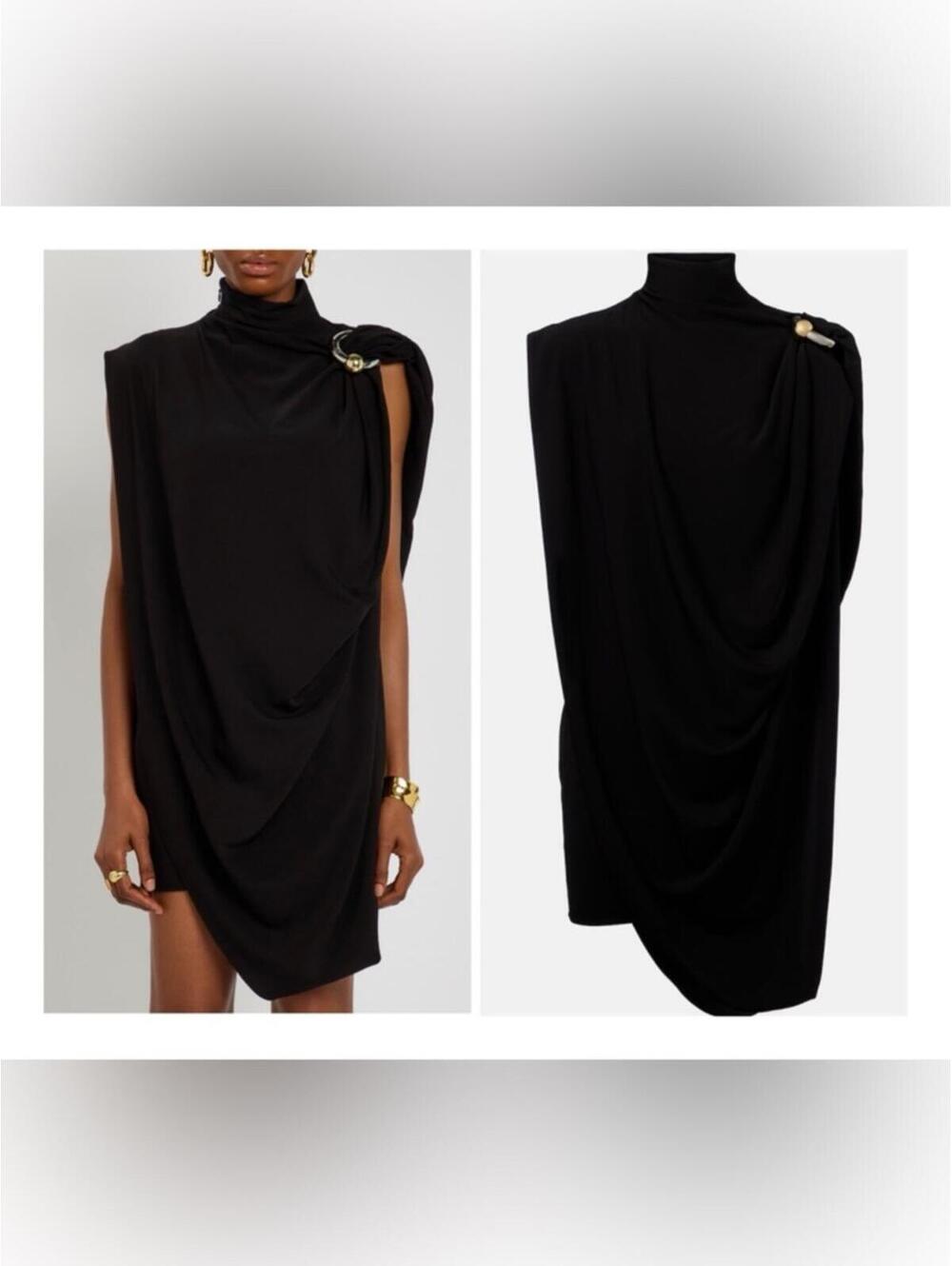 Jean Paul Gaultier Black Draped High-Neck Mini Dress with Ring Detail NWOT